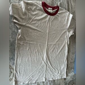 Abercrombie & Fitch Beige Tee with Burgundy Collar. Muscle fit